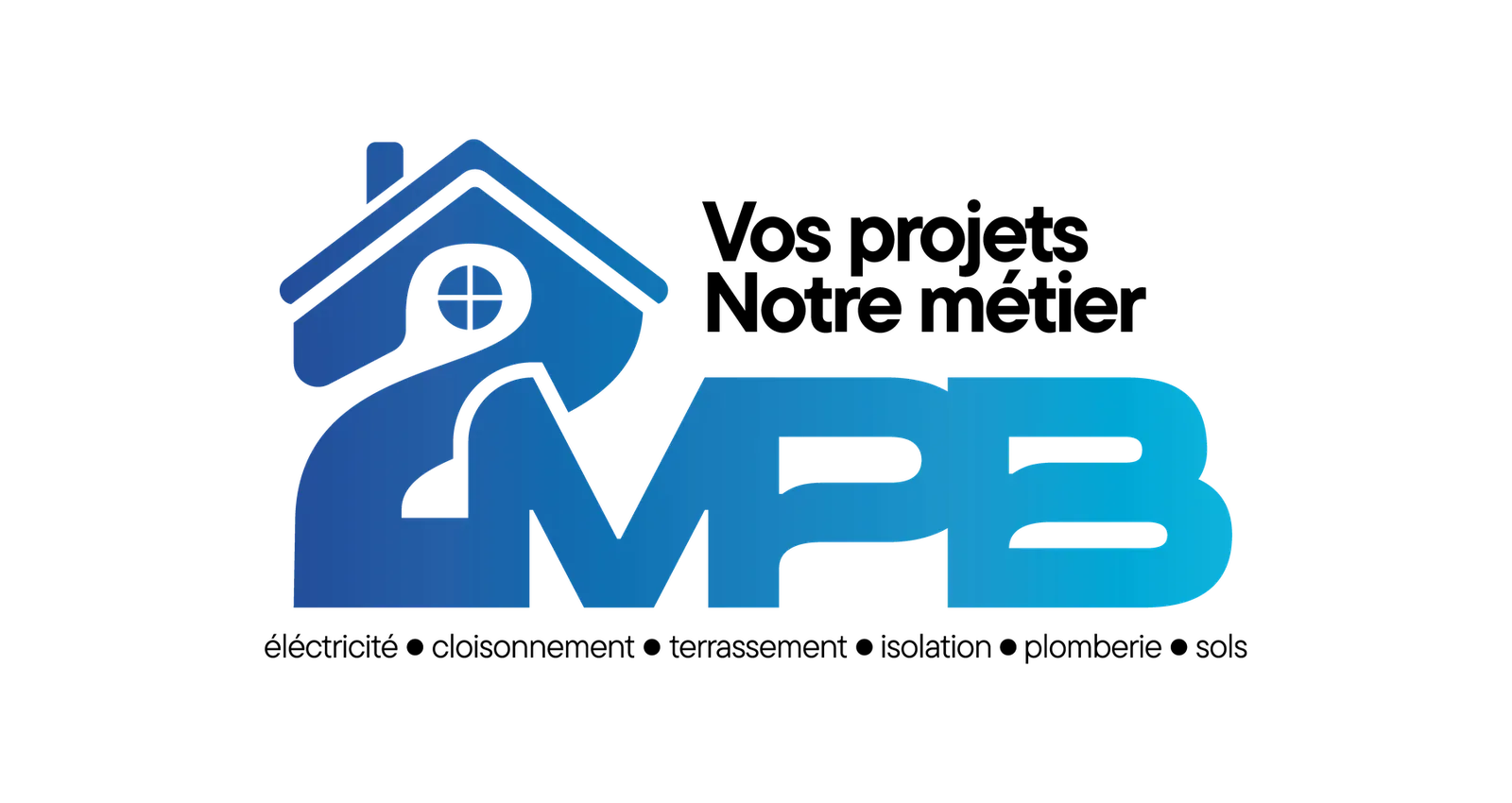 Logo 2MPB « Vos projets, notre métier » : maison stylisée bleue