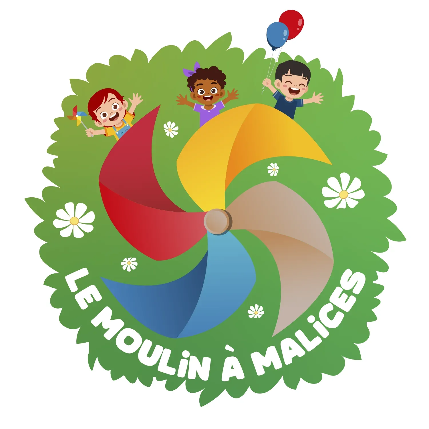 Logo Le Moulin à Malices : moulin à vent coloré et enfants