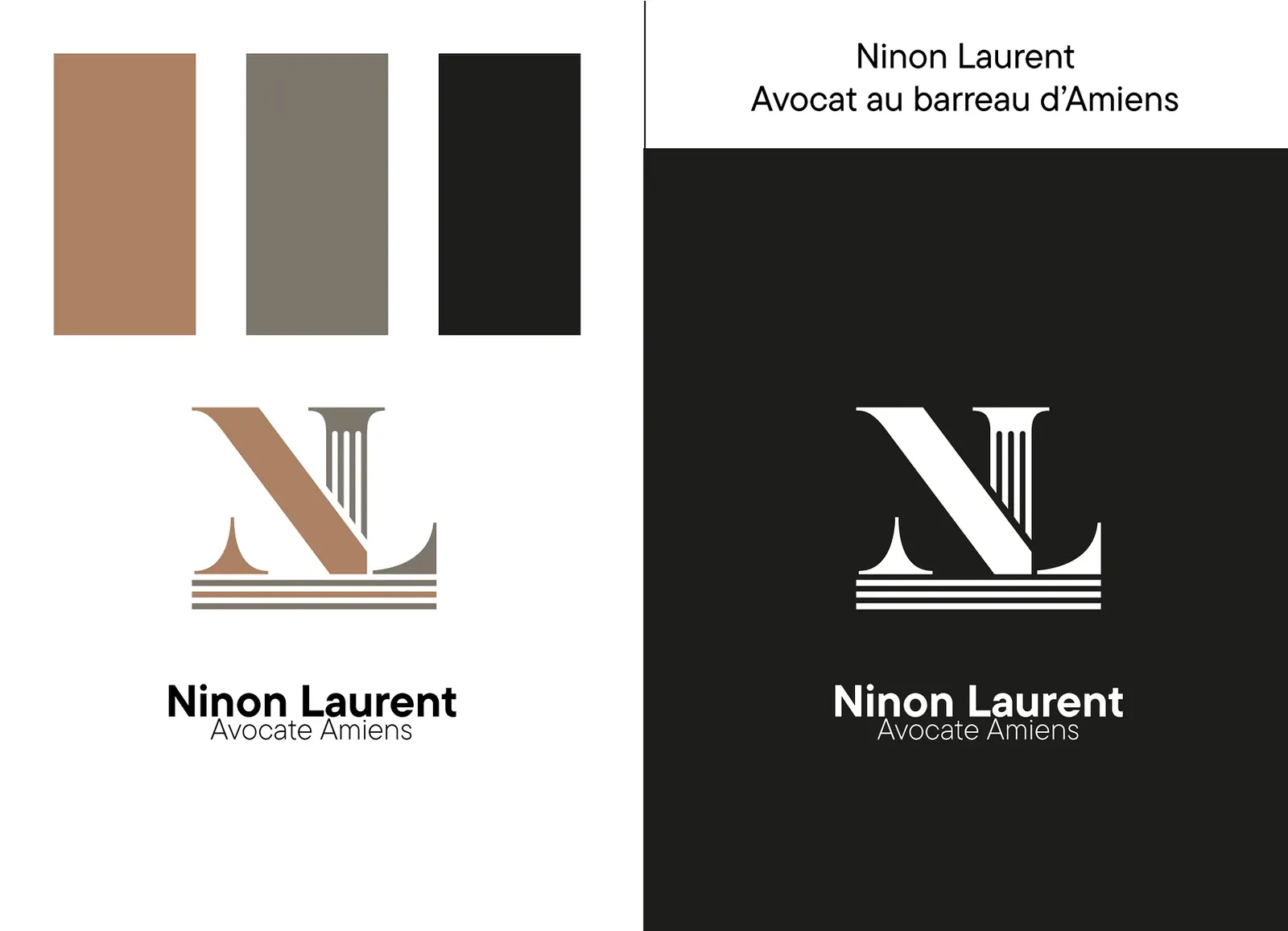 Identité de Ninon Laurent, avocate : monogramme NL et palette de couleurs